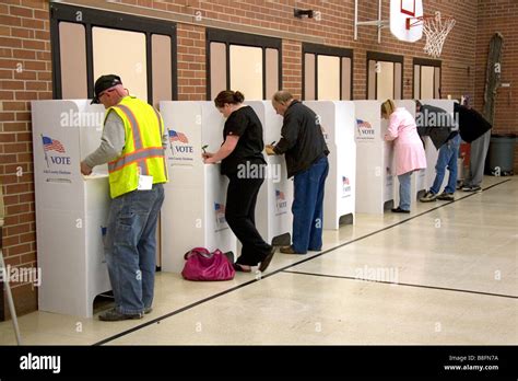 Voters Use Cardboard Voting Booths At A Polling Station In Boise Idaho