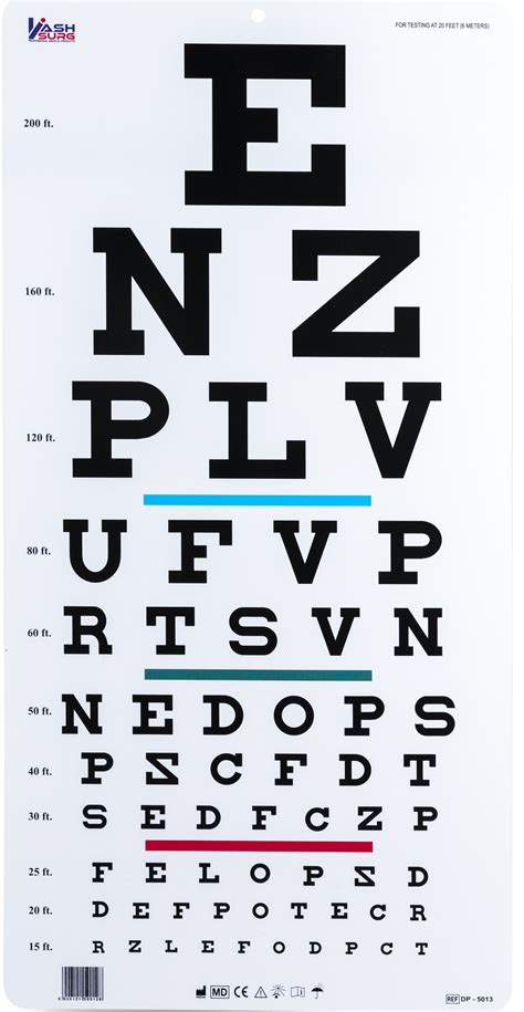 Snellen Letter Eye Chart With Red Green Blue Bar Visual Acuity Test 6m 20ft