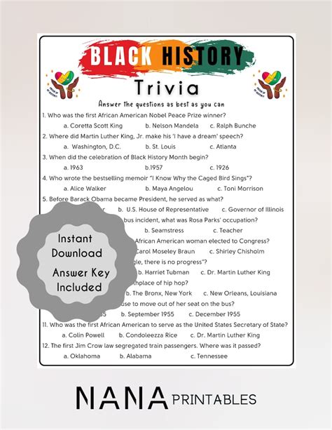 Black History Month Trivia Game, Fun Educational Game Kids, Black ...