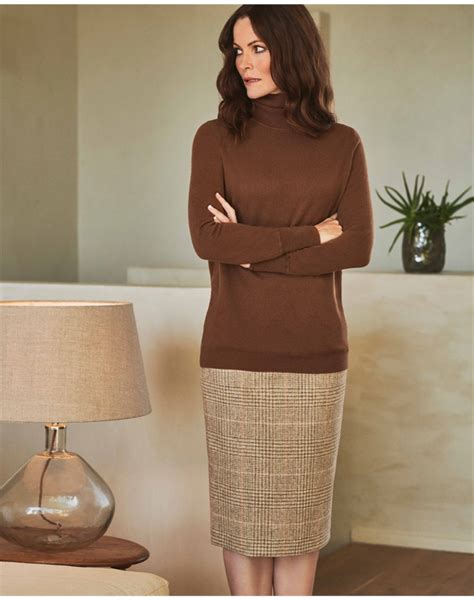Neutral Check Wool Pencil Skirt Pure Collection