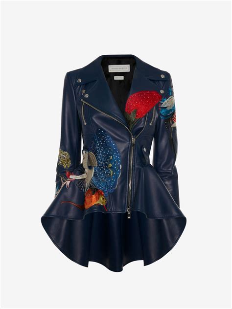 Alexander McQueen Hieronymus bosch lederjacke mit schößchen in Blau