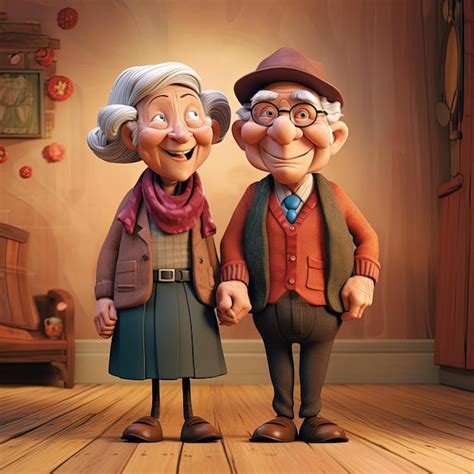 Premium AI Image | elderly couple holding hands cartoon vector illustration