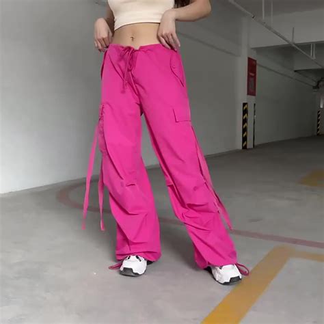 Womens Parachute Pants Y2k Urban Hip Hop Streetwear Vintage 80s 90s