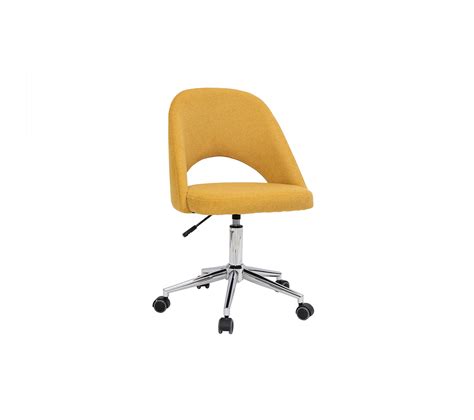 Chaise De Bureau Roulettes En Tissu Effet Velours Textur Jaune