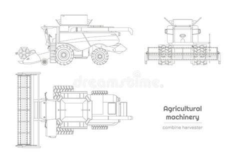 Esquema Del Modelo De Cosecha Combinada Vista Lateral Frontal Y