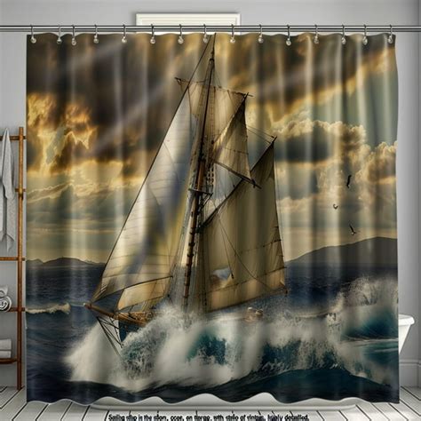 Vintage Storm Shower Curtain Hyperrealistic Design Captures A Sailing