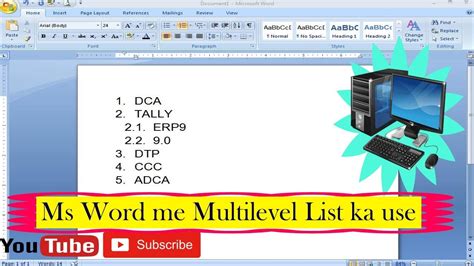 Ms Word Me Milti Level List How To Create A Multilevel List In Ms Word