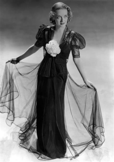 Bette Davis Wearing Black Taffeta Gown With Black Lace Bolero Jacket Ca