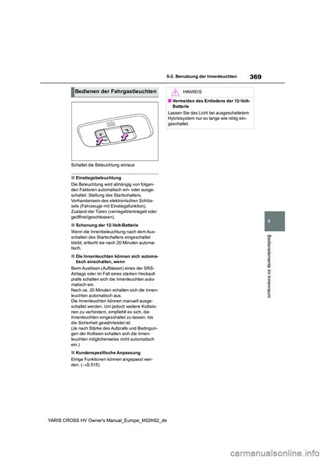 TOYOTA YARIS CROSS 2021 Betriebsanleitungen (in German) (666 Pages), Page 380: 369 5 YARIS CROSS ...