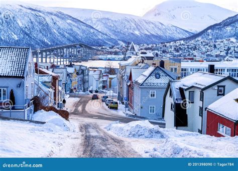 Tromso, Norway. View of the Arctic City with Traditional Wooden Houses ...