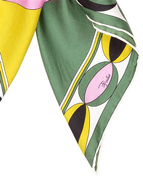 Emilio Pucci Abstract Print Silk Scarf Green Scarves And Shawls