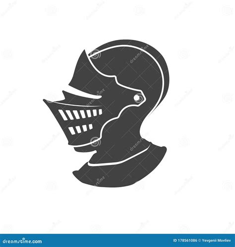 Black Silhouette Of Isolated Knight Helmet Side View Medieval Armor