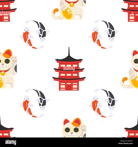 Estilo Plano Vector Patr N Sin Fisuras Con Japon S Maneki Neko Cat