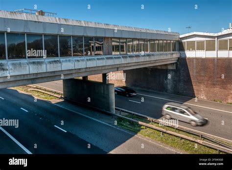 Concrete bridge carrying services over the M2 motorway at the Moto ...