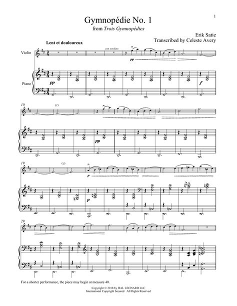 Erik Satie Gymnopedie No 1 Sheet Music