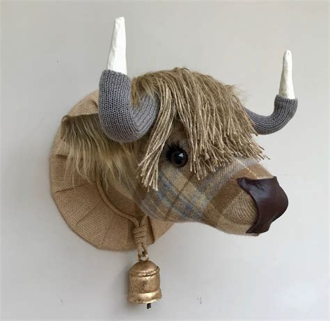 Highland Cow Head Handmade Faux Taxidermy Natural And Beige Etsy