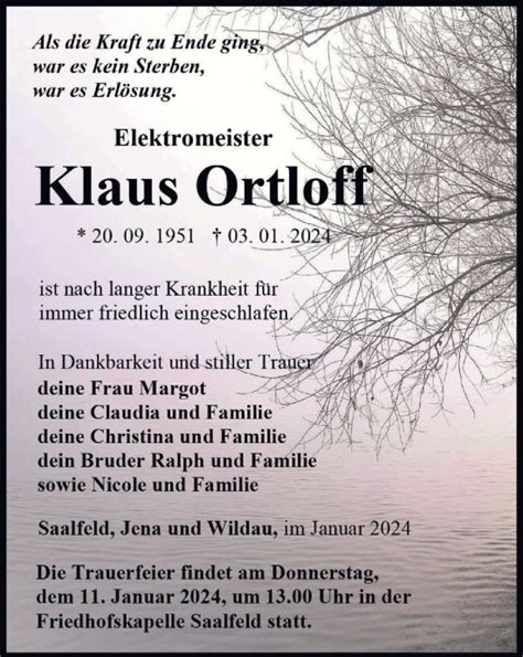 Traueranzeigen Von Klaus Ortloff Trauer In Thueringen De