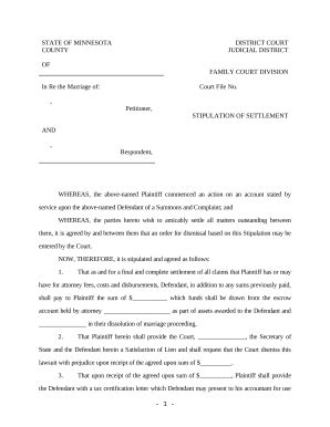 Stipulation Settlement Agreement Doc Template PdfFiller