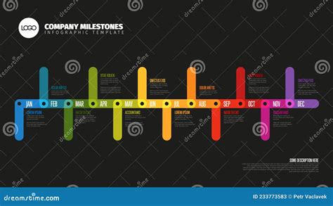 Dark Infographic Full Year Timeline Template Made From Color Thick