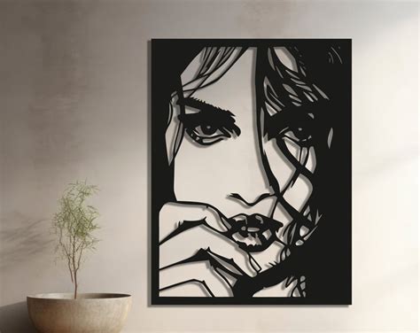 Abstract Woman Face Metal Wall Art Minimal Interior Artwork Modern