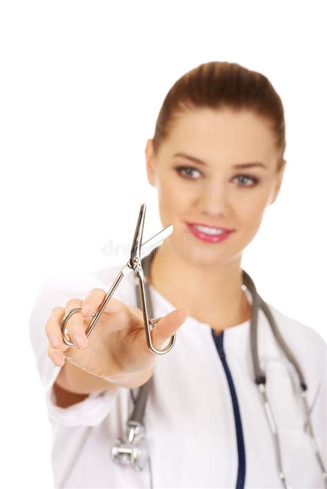 Female Doctor With Scissors In Hand Stock Photo Image