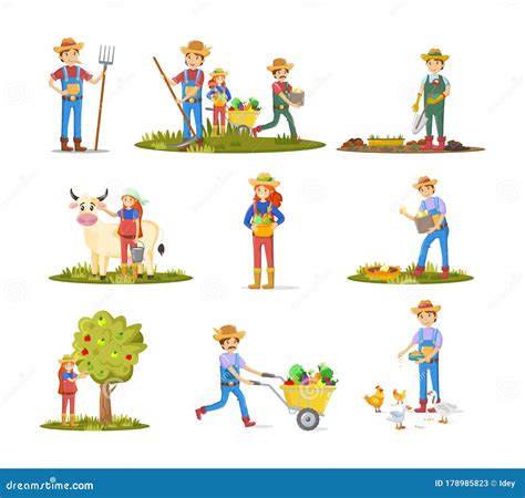 Farmers Agricultural Work Characters Agriculture Livestock Poultry