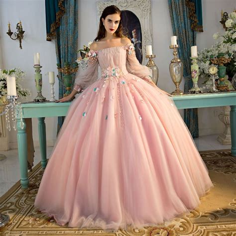 Sweet Pink Princess Sexy Prom Dresses Bateau Romantic Flowers Party