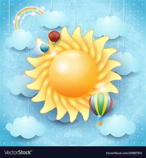 Summer Background With Sun And Hot Air Balloons Vector Image