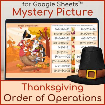 Order Of Operations Mystery Picture Thanksgiving Cats By Math Is Easy