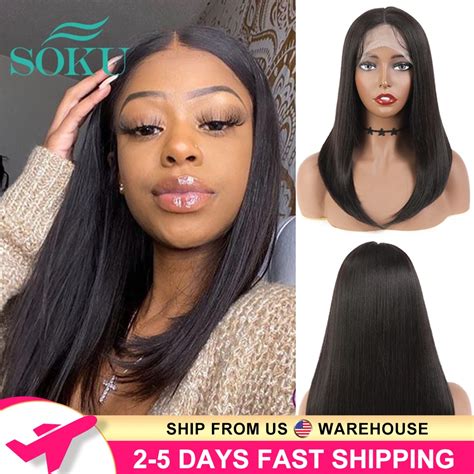 Short Bob Synthetic Lace Front Wig With Baby Hair Dark Brown Color SOKU