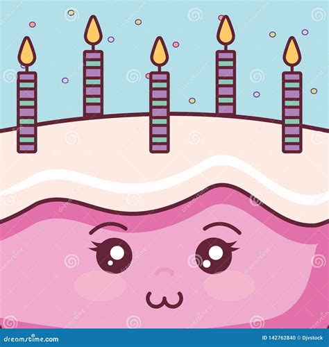 Torta De Cumplea Os Dulce Con Kawaii De Las Velas Ilustraci N Del