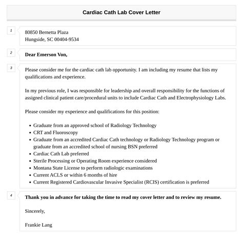 Cardiac Cath Lab Cover Letter Velvet Jobs