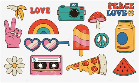 Gambar Stiker Retro Hippie Nostalgia Perdamaian Hippy Wajah Perdamaian Png Dan Vektor Dengan