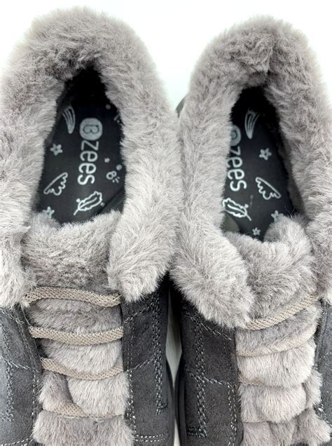 Bzees Grey Washable Microfiber Fur Lined Ankle Bootie Shoe Sz 9m S1067