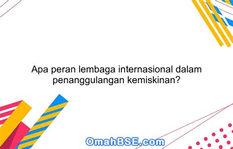 Apa Peran Lembaga Internasional Dalam Penanggulangan Kemiskinan OmahBSE