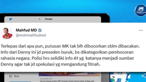 Mahfud MD Tuding Denny Indrayana Bocorkan Rahasia Negara