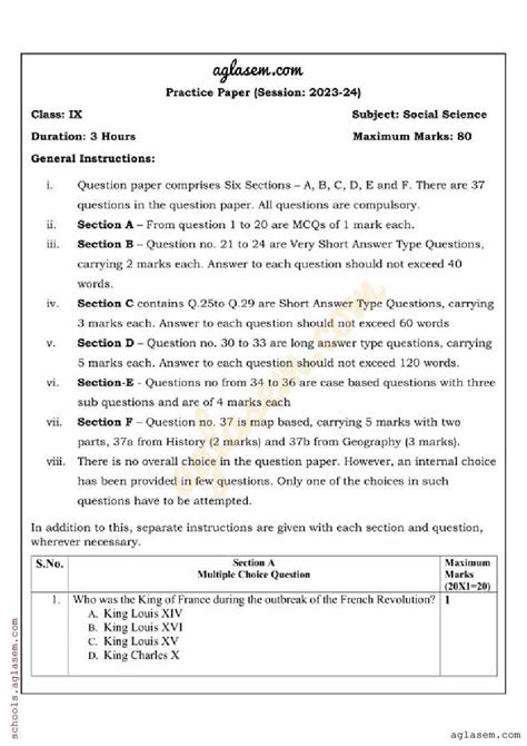 Class 9 Social Science Model Paper 2024 Pdf Oneedu24