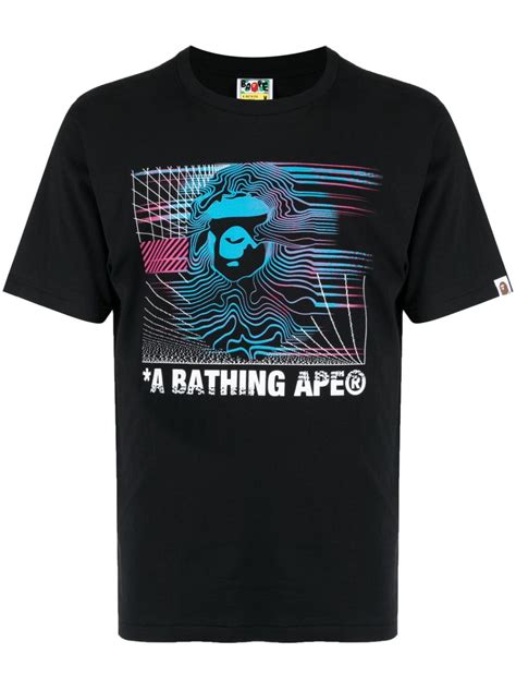 A Bathing Ape Graphic Print Cotton T Shirt Black Farfetch