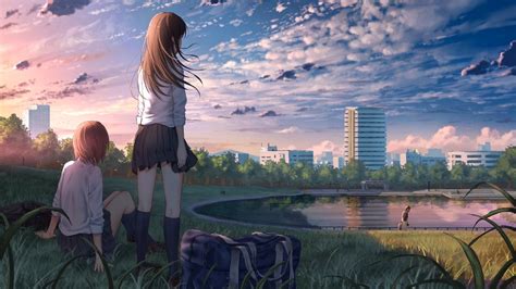 Wallpaper Friends School Dress Outdoor Anime Girls Anime Girl In A