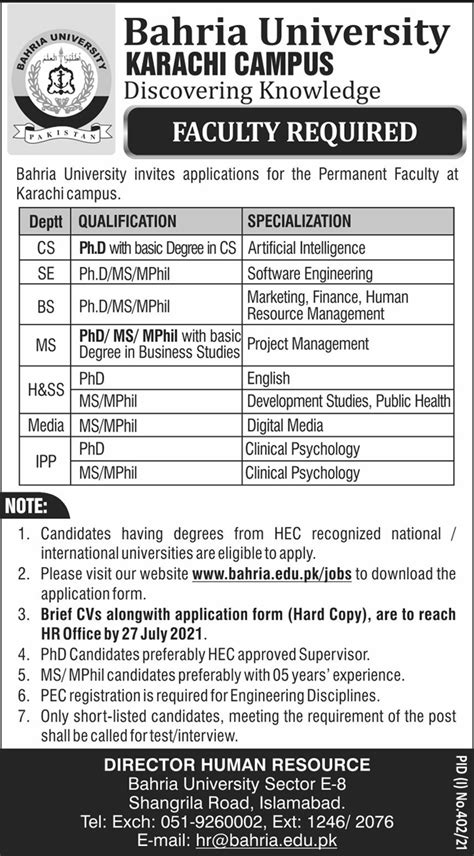 Bahria University Karachi Campus Jobs 2021 Latest Jobs In Pakistan