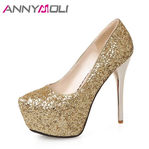 Annymoli Platform High Heels Bridal Shoes Lady Stiletto Party Shoes