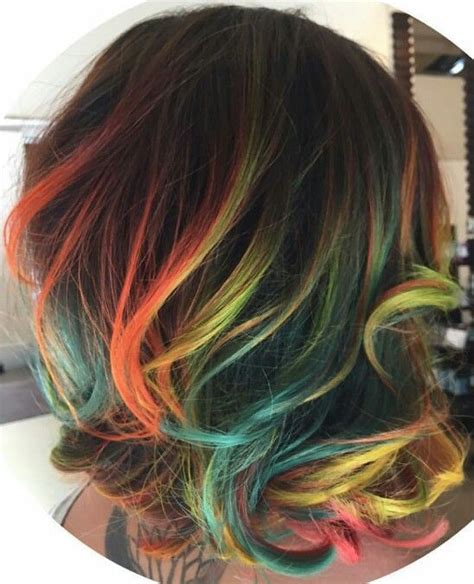 Beautiful Rainbow Glow Orange Streak Dyed Hair Color Inspiration