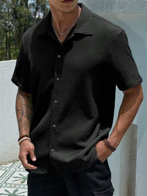 Camisa Suelta Para Hombre Con Botones Y Color Sólido Camisa Manga