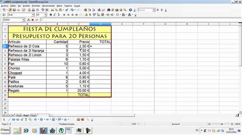 Ud06s3 Presupuesto Fiesta Cumpleaños Informática Calc 3ºeso Ies Huerta Del Rosario Youtube