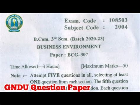 Gndu B Rd Semester Business Environment Question Paper Bcom Rd