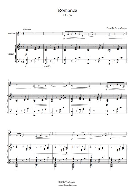 Romance Opus 36 Saint Saëns Piano Sheet Music