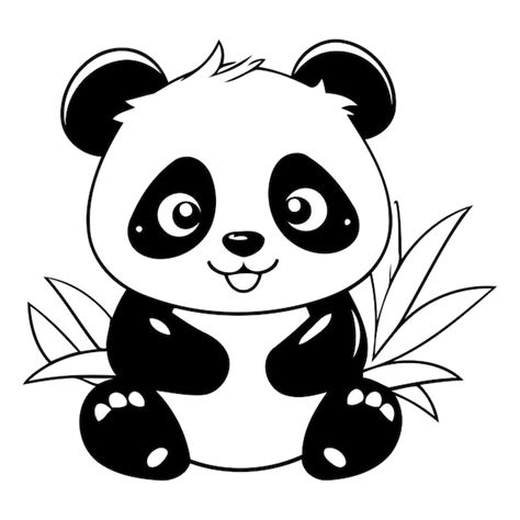 Panda de desenho animado bonito sentado na grama Ilustração vetorial