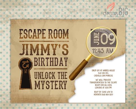 Escape Room Birthday Party Invitation Invite Personalized Etsy