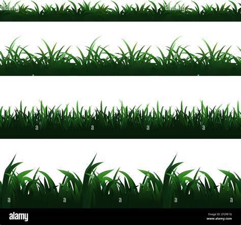 Green Seamless Grass Borders Vector Set Grass Seamless Border Design Pattern Grass Frame