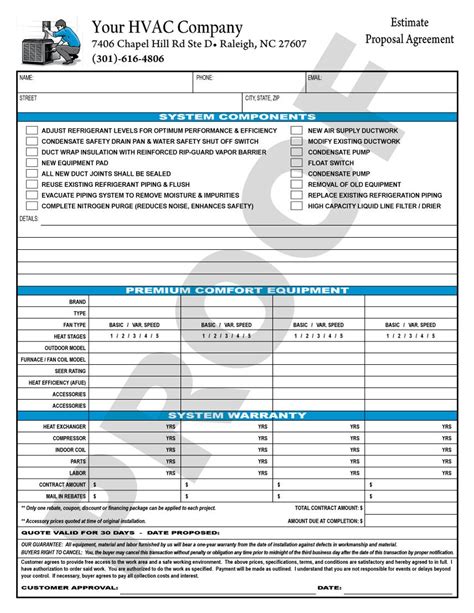 Hvac Installation Estimate Form